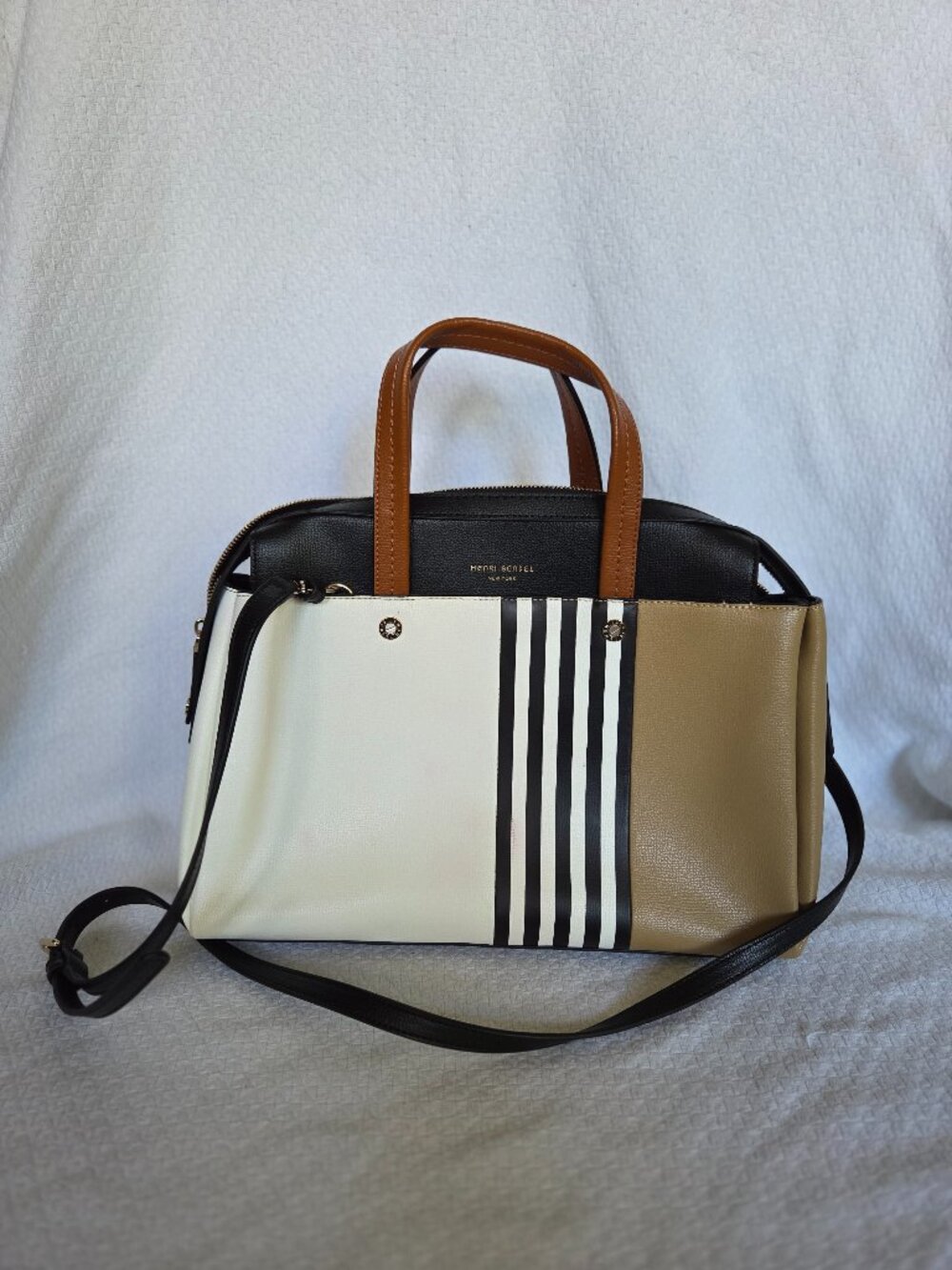RARE Henri Bendel Bowery Striped Color Block Satchel Bag with Dust Bag